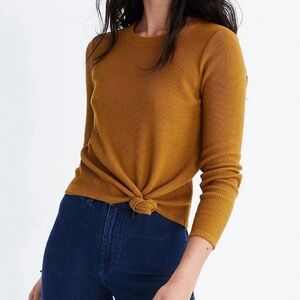 Madewell Texture & Thread Jacquard Knot Front Top Small S Mustard Yellow Orange